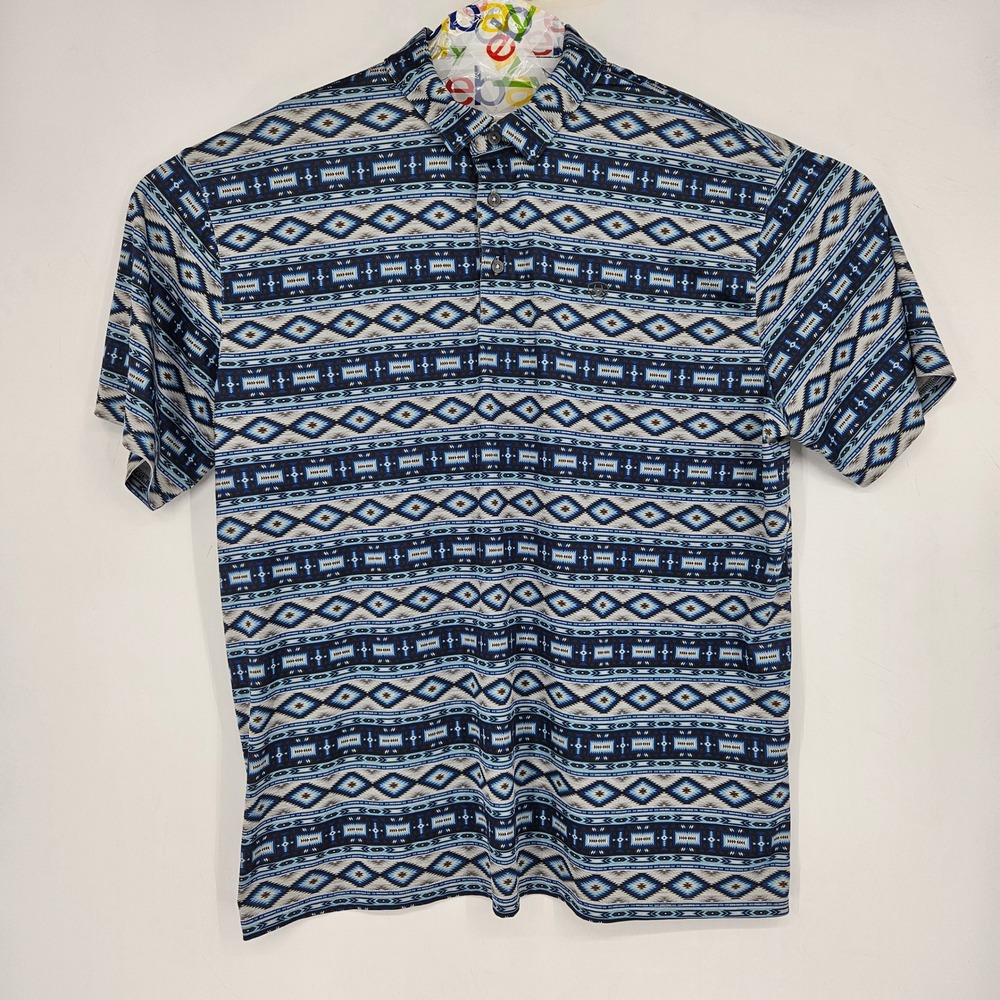 Ariat Tek Shirt Mens Extra Large Aztec Polo Short Sleeve Blue Western Rodeo